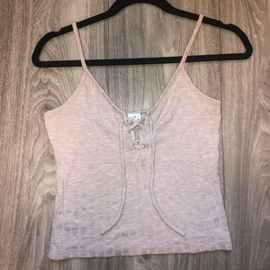 Nude Pink Front-lace Crop Top
